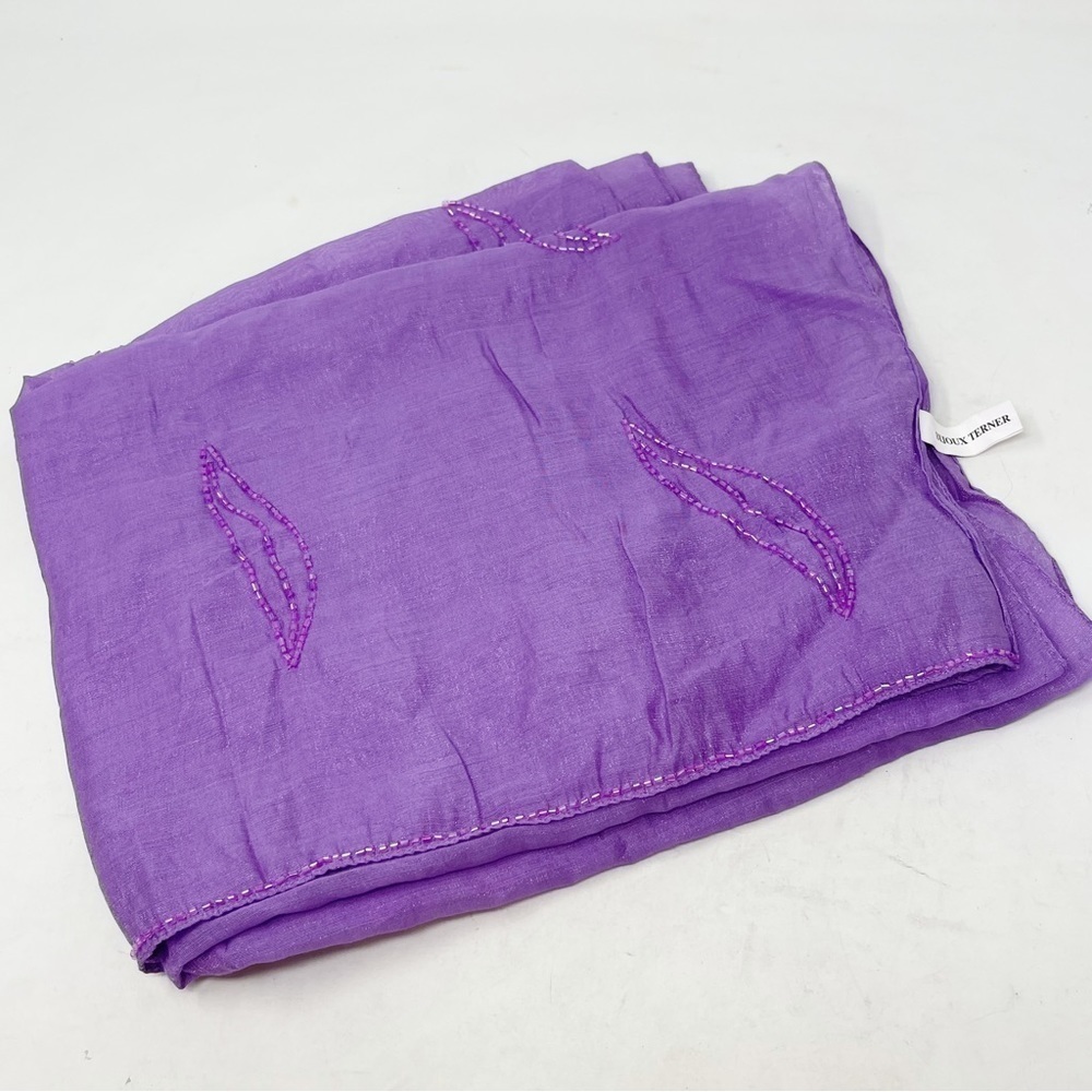 BIJOUX TERNER Women’s Purple Beaded Embellished Oversized Scarf Wrap 20” X 70”